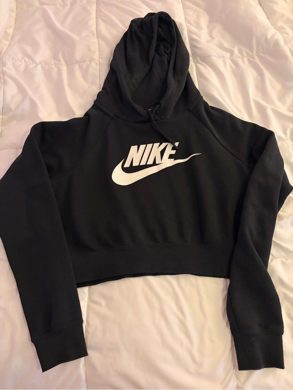Nike Black Cropped Crewneck Hoodie with White Logo